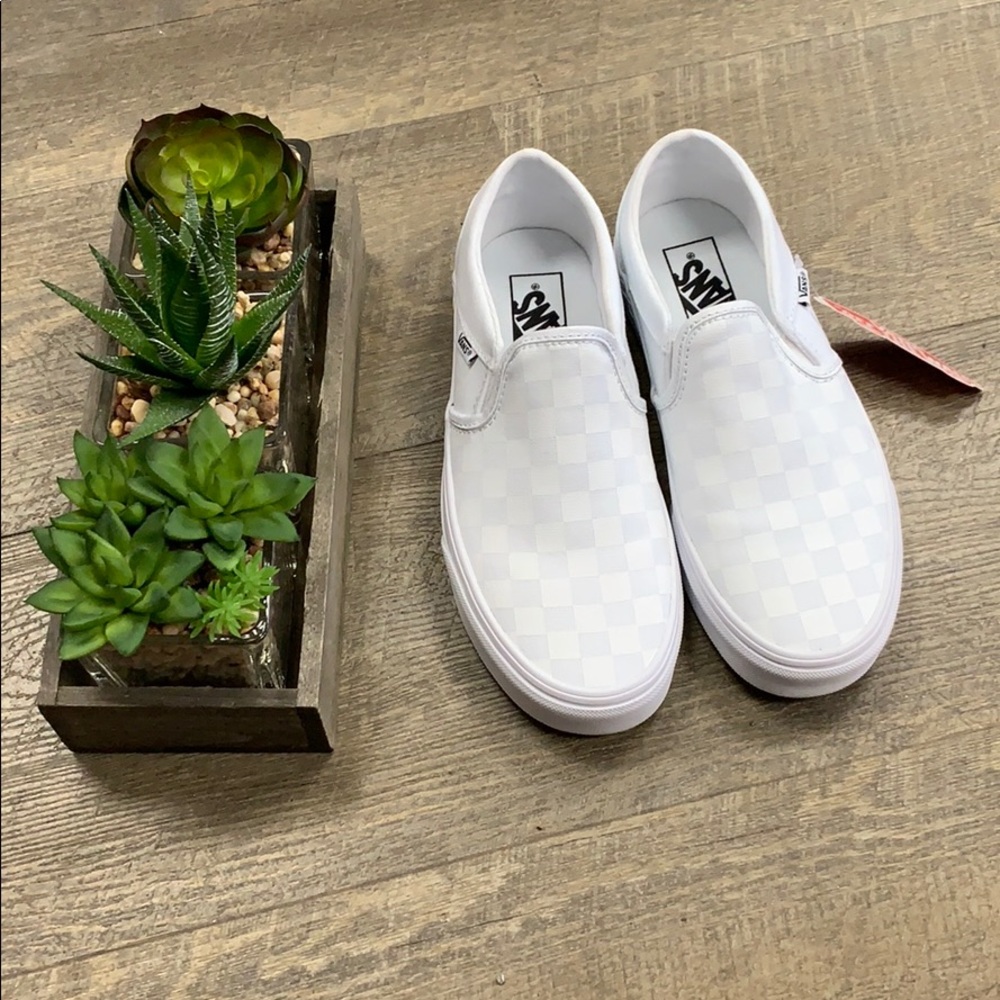 Vans Women’s Asher Slip On Sneaker White Checker